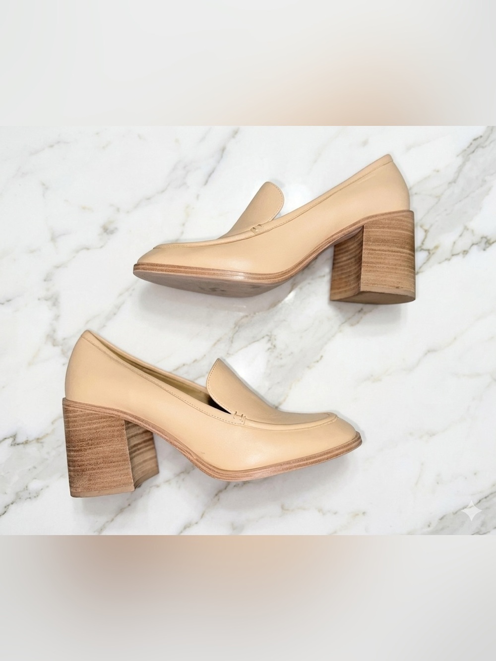 Crown Vintage Beige Leather Block Heel Loafers